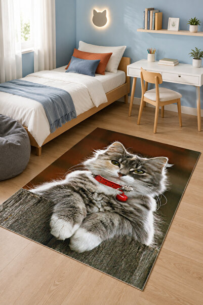 on the clouds Kedi Desenli Halı Kedili Halı Dijital Baskı Yıkanabilir Kaymaz ...