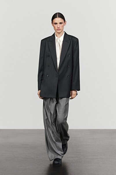 Massimo Dutti %100 yün ince çizgili klasik blazer