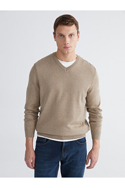 LC Waikiki Lcwaikiki Classic Beige V-Neck Men's Knitwear Sweater