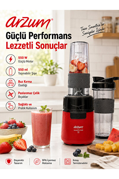 Arzum AR1211 Shake'n Take Go 550 W Kişisel Blender - Kırmızı