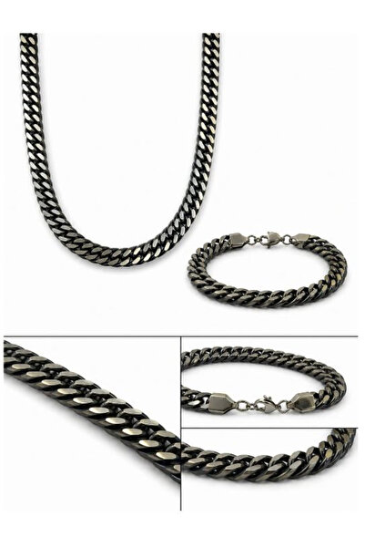 Satürn Silver Kuyumculuk Çelik Zincir Erkek Kolye Ve Bileklik Set Kararmaz Çe...