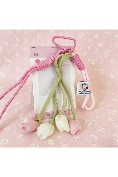 Choice pink New Fresh Style Tulip Flower Bag Charm High Aesthetic Keychain Ha...