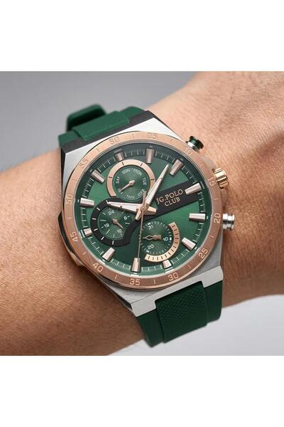 JG. Polo Club Men's Wristwatch Copper Color, Green Dial - Stylish Silicone Ba...