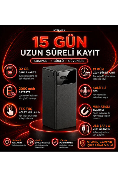 intermax Mıknatıslı Mini Ses Kayıt Cihazı 32GB ( 15 Gün Kayıt )