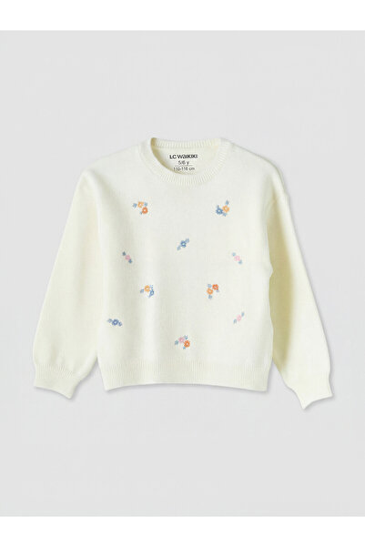 LC Waikiki Two Mt Shop Quality Lcw Kids Ecru Oval Collar Girls' Embroidered K...