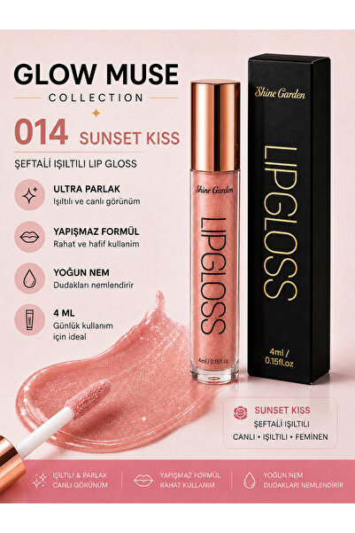Sunset Kiss | Şeftali Işıltılı Lip Gloss - Ultra Parlak, Yoğun Nem & Yapışmaz Formül