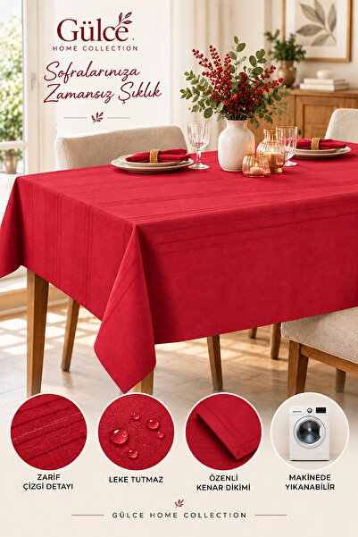 Gülce Home Collection Keten Çizgili Masa Örtüsü Yılbaşı Kırmızı