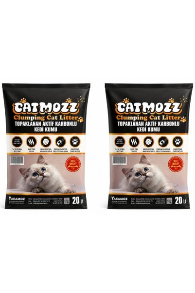 CatMozz Aktif Karbonlu İnce Taneli Topaklaşan Betonit Kedi Kumu 20 Lt x 2 Adet