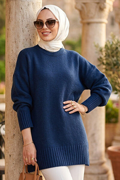 N.S NEVA STYLE Navy Blue Hijab Knitwear Sweater 87181L