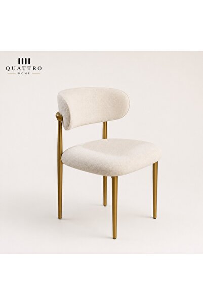 QUATTRO HOME Lumina Krem Bouclé Döşemeli Gold Metal Ayaklı Yemek Sandalyesi