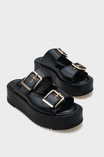 Capone Outfitters Γυναικείες παντόφλες Marley με διπλή πόρπη με σφήνα τακούνι