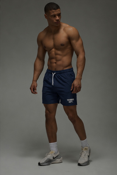 Man Of Man Men's Navy Blue Quick-Dry 5 Inch Fitness & Running Shorts with Ela...