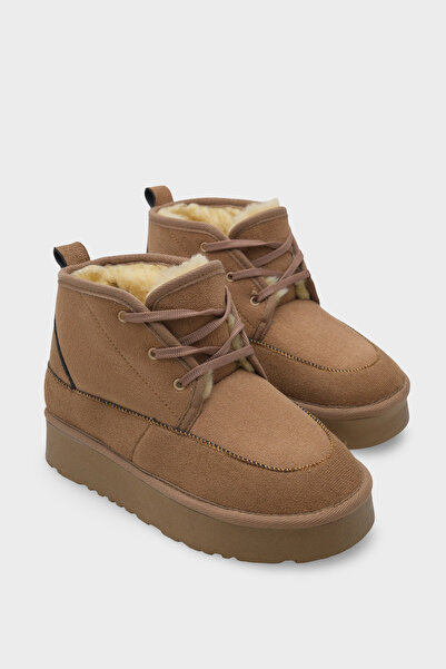 Capone Outfitters Cizme de damă din shearling cu șireturi, cu talpă groasă, c...