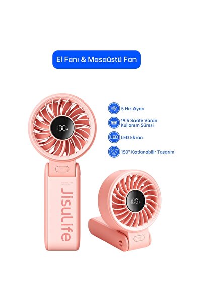 JISULIFE Handheld Fan Life 7 El Fanı & Masaüstü Fan 5000 Mah Pembe