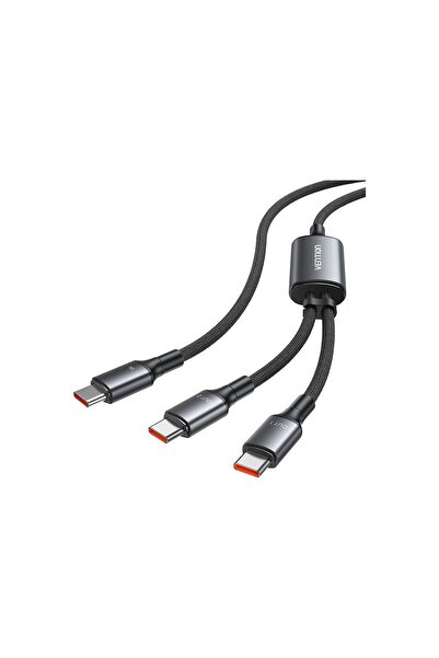 Vention 140W Çift Type-C Çıkışlı 5A Alüminyum Alaşımlı Örgülü Ikili Hızlı Şarj Kablosu 1,3m - Siyah ( Distribütör Garantili )
