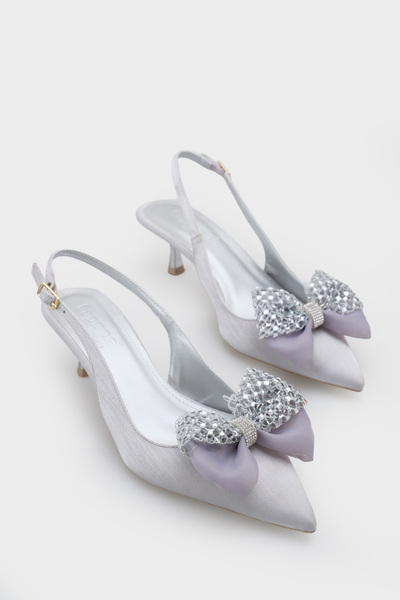 Capone Outfitters Nikolia Stoned Bowknot Pointed Toe Satin Mid-Heel Women's S...