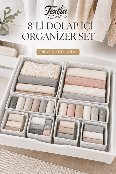 Textia Home Çekmece Düzenleyici – 8’li Raf Set – Fiyonk Desenli – Bebek/Çocuk...
