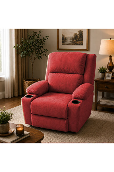 In House Velvet Classic Cinematic Recliner Chair with Cups Holder - Burgundy ...