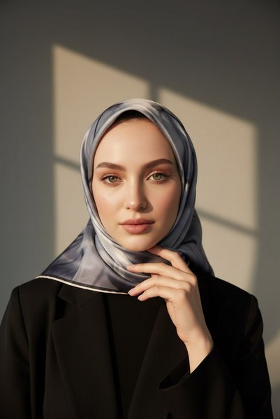 Vissona Eșarfă din mătase twill 100% 90x90, cu model floral, cusută manual, pentru femei