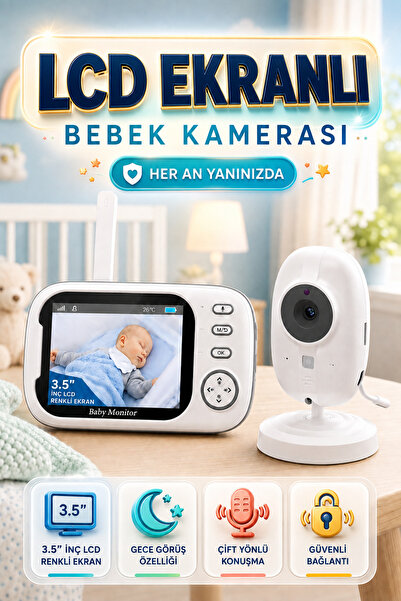 ONQAM Bebek Kamerası LCD Ekranlı 3.5 İNÇ Ninni Söyleyen Gece Görüşlü Ağlama S...