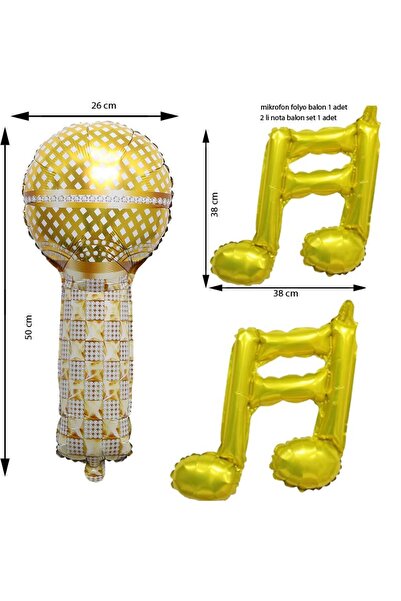 partidolu Retro Disco Altın Mikrofon Gold Renk Nota İşareti Folyo Balon 2 Adet
