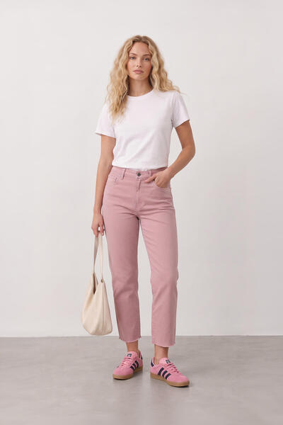 Bluewhite Pantaloni de damă cu ciucuri cu detaliu roz