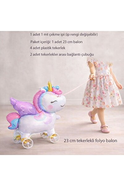 partidolu Tekerlekli Çekince Yürüyen Tek Boynuz Unicorn At Pembe Renk 23 Cm F...