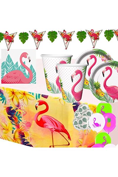partidolu Flamingo ve Hawaian Tema Konsept 16 Kişilik 60 Parça Sofra Seti