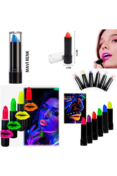 partidolu Karanlıkta Parlayan Neon Glow Ruj UV Floresan Işık Duyarlı Ruj Mavi...