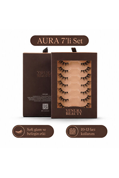 Venura Beauty AURA 7 Çift Yarım Takma Kirpik Seti | Soft Glam, Dolgun ve Beli...