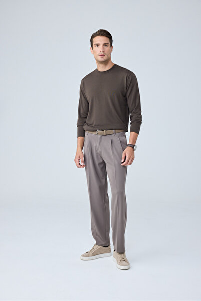 Danger Erkek Baggy Fit Pileli Kumaş Pantolon Vizon 0172DNGR