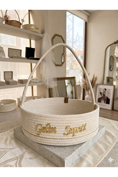 Metasupla Gold Detaylı Hasır Gelin Bohçası Sepeti 30 cm premium Çeyizlik Sepet