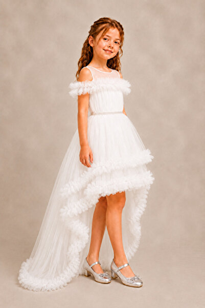 AHENGİM Girl's Princess Tulle Detailed Tailored Evening Dress for Special Occ...