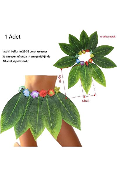 partidolu Yaprak Model Hawaii Eteği Yeşil Renk 36 cm Çocuk Model 1 Adet