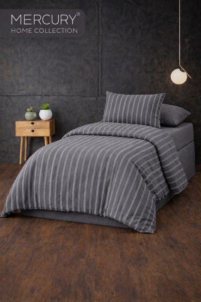 Mercury Elastic Sheet Duvet Cover Set Single Size Anthracite White