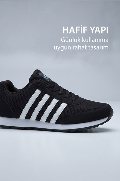 BOUIS Erkek Siyah Çizgili Günlük Sneaker – Rahat Yumuşak Tabanlı Bağcıklı Spo...