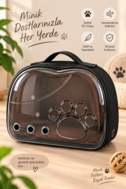 Miapet Şeffaf Pati Kedi Köpek Taşıma Çantası 42 x 26 x 35 cm-Siyah