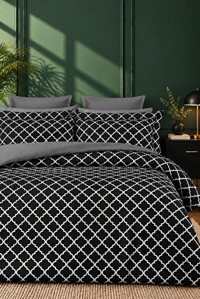 MORE HOME Single Duvet Cover Set with Elastic Sheet Black Anthracite