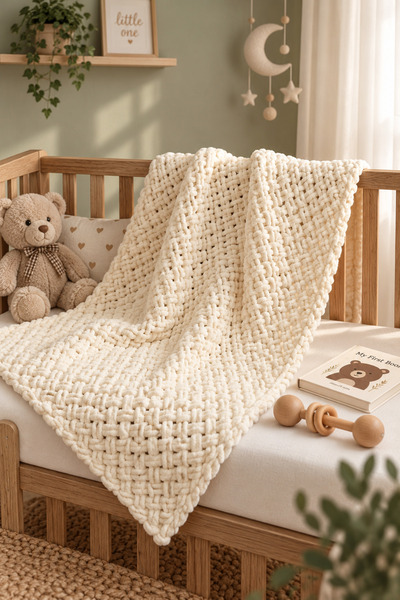 Generic Brand Puffy Yarn Hand Knitted Baby Blanket 90X90 cm – Soft and Warm N...