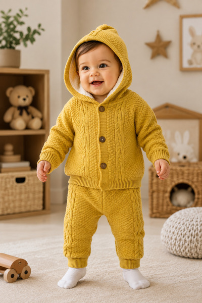 BES TREND Boy's Knitwear Plush Fleece 2-Piece Set Selanik Knitted