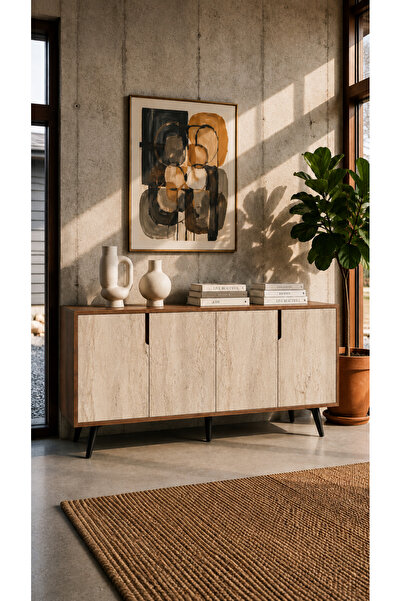 VM VERTEX MOBİLYA Latina Modern Konsol 180cm Ceviz-Traverten