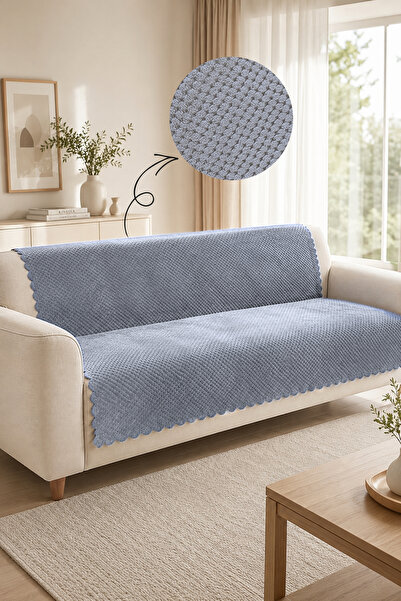 Sevim Non-Slip Base Plush Sofa Cover - Wellsoft Sofa Cover - 170X210 cm - Gray