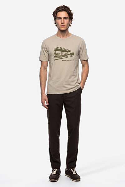 Mudo Erkek Kahverengi Beli Lastikli Straight Fit Pantolon