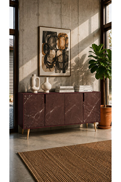 VM VERTEX MOBİLYA Latina Modern Konsol 180cm Mermer Kapak-Bordo