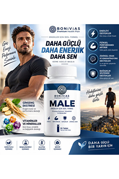 BONİVİAS Bonivias Male Erkekler için Ginseng Ekstresi, Vitaminler ve Minerall...