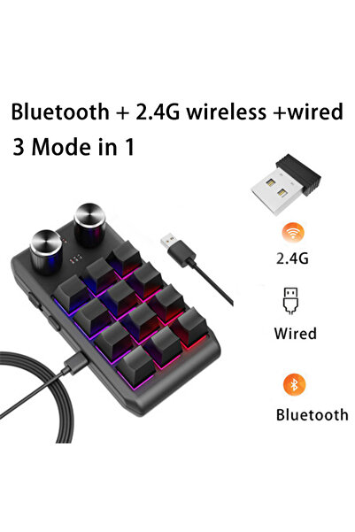Choice Black Wired BT 2.4G Bluetooth/3 Mode 12 Key 2-knob USB Programming Mac...