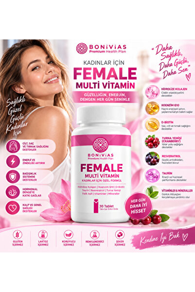 BONİVİAS Kadınlar İçin Multi Vitamin Hidrolize Kolajen, Q10, Taurin, Resverat...