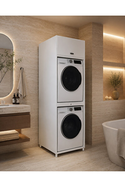 BAYOLD MOBİLYA Next Çamaşır&kurutma Makinesi Dolabı Mdf Beyaz banyo çok amaçl...