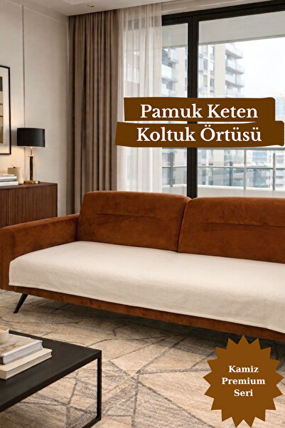 KAMİZ Pamuk Keten Düz Koltuk Örtüsü Bohem | Kaymaz, Yıkanabilir, Modern Şık T...