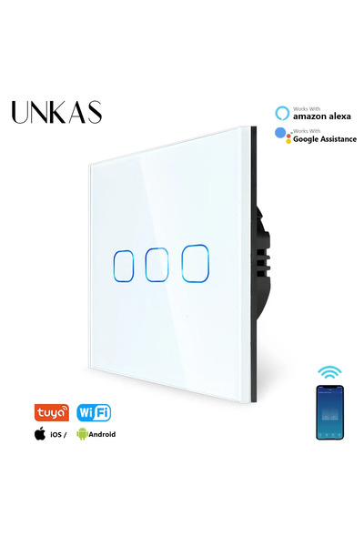 Choice13 WIFI White 3 Gang UNKAS Smart Switch 1/2/3 Gang Wifi Touch Light Swi...